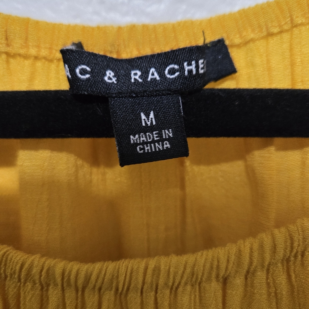 ​Zac & Rachel Mustard Yellow Boho Bell Sleeve Blouse Crochet Lace Trim Medium - Picture 10 of 13